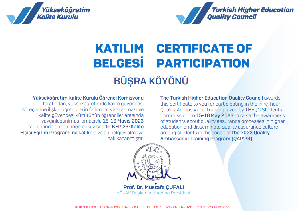 Öğrencilerimiz KEP'23 - Kalite Elçisi Eğitim Programı'na Katıldı.